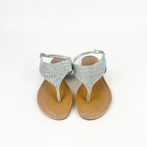 Silver Rhinestone Summer Thong Sandals